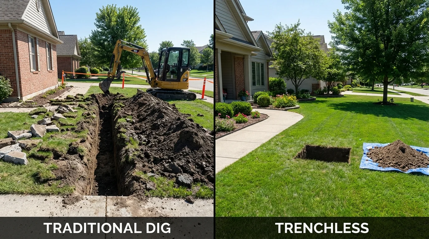 Trenchless sewer repair with minimal yard damage versus traditional excavation in Friona, TX